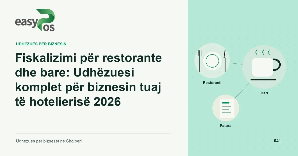 Ilustrim easyPos për artikullin: Fiskalizimi për restorante dhe bare: Udhëzuesi komplet për biznesin tuaj të hotelierisë 2026