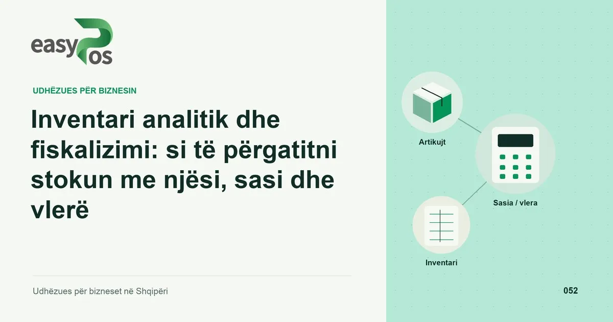 Ilustrim easyPos për artikullin: Inventari analitik dhe fiskalizimi: si të përgatitni stokun me njësi, sasi dhe vlerë