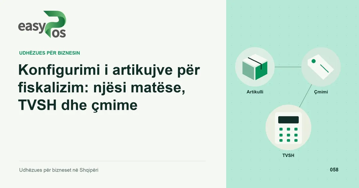 Ilustrim easyPos për artikullin: Konfigurimi i artikujve për fiskalizim: njësi matëse, TVSH dhe çmime