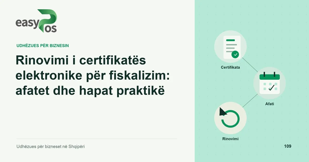 Ilustrim easyPos për artikullin: Rinovimi i certifikatës elektronike për fiskalizim: afatet dhe hapat praktikë